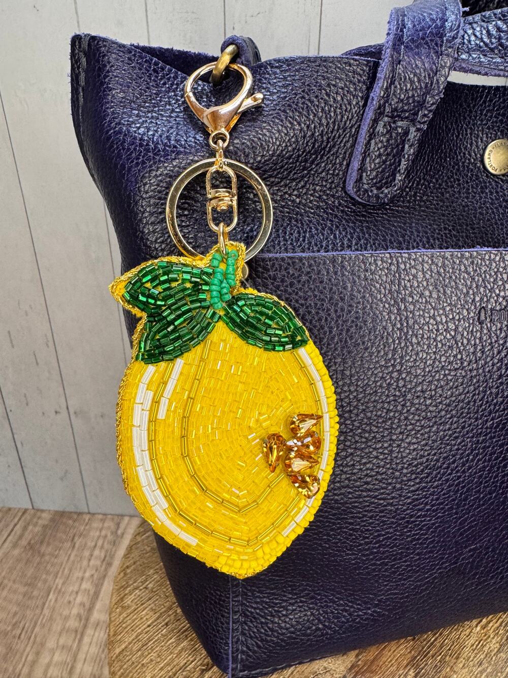 Sparkly Lemon Purse Charm Sequins Fun Fruit Bag Charm Gift For Her